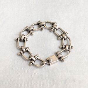 Vintage Taxco Sterling Silver Equestrian Bracelet 7" Stirrup Link Mexico Chunky